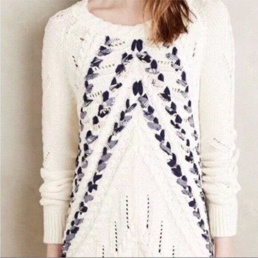 Knitted & Knotted Ribboned Cables Knit Sweater Small  Anthropologie XS